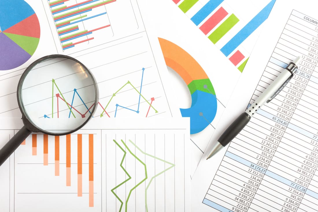 Colourful management reports, charts and figures